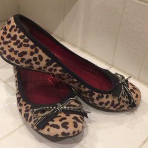 Faux hair zipper bow flats cheetah print